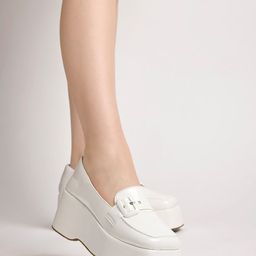 Shoetopia Square Toe Buckle Detail Wedge Heel Pumps-24
