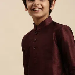 Sanwara Boys Burgundy & Off White Art Silk Kurta with Pyjamas-picture-53