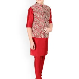 CAVIO Boys Maroon Thread Work Kurta with Pyjamas image 5