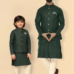 KISAH Boys Mandarin Collar Straight Kurta & Pyjamas With Nehru Jacket-picture-25