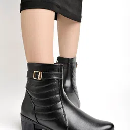 Shoetopia Women Buckled Block Heeled Chunky Boots-image-90