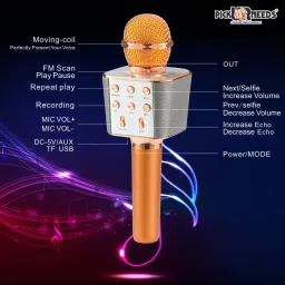 make ur wish Karaoke Duplex Bluetooth Mic Wireless Bluetooth Microphone Connection Player Speaker 2-in1 With Recording + USB + FM Microphone Karoke Mic image 4