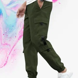 Men Self Design Dark Green Track Pants-image-7