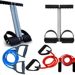 Athletes CHOICE, Pack Of 5 Fitness COMBO, 2+ Single and Double Chrome Steel band Tummy Trimmer, 1+ Skipping Jumping Rope and 2+ Single and Double Resistance Band Toning Tube, Workout at Home, Gym Fitness and Body Fat loose and cutter, TRUSTED by DR Fitness Accessory Kit Kit-image-27