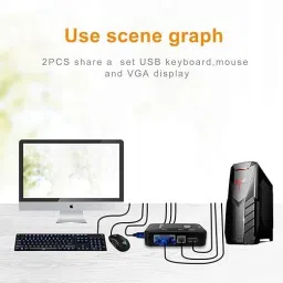 VOOCME 2 Port KVM Switch 2 Computers CPU with 2x1 USB Support Wire Keyboard and Mouse 24 cm KVM Console image 4