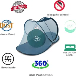 sk online services Polyester Adults Washable Polyester Adults Single Bed Foldable Mosquito Net, Macchardani with Cloth base (Size:L x W X H : 7 x 3.5 x 3.16 Feet) Two Side Slider Gate with high Quality Zip Mosquito Net image 3