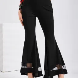 Women Flared Black Viscose Rayon Trousers-image-31