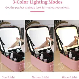 house of quirk Lighted Mirror, Travel Makeup Train Case with 3-Color Setting Makeup Vanity Box image 3