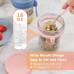 adhunyk Pack of 1 Glass Containers with Lids and Spoons 350 ML Mason Jars for Overnight Oats Jars image 3
