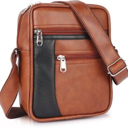 Tan Men Sling Bag Mini 9 inch PU Leather Sling bag for Men & Women-image-83
