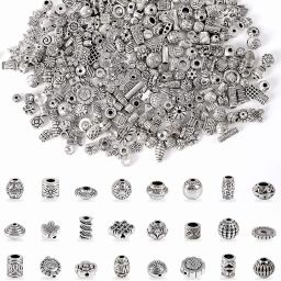Zibuyu 200–220 Pcs Silver Metal Spacer Beads for Jewelry Making Metal Beaded Charm-image-20