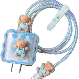 YSTIFYRA Charger cover for Samsung 25W Type C Adapter 360 Protection Cute Teddy Cover, Cable Protector-11
