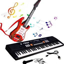 61 Keys Combo 61 Key Piano Keyboard with Recording and Mic with Musical Guitar for Kids Analog Portable Keyboard-37