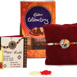 Rakhi Gift for Brother Choco Combo - 1 Designer Rakhi, Card, Roli Assorted Gift Box-image-11
