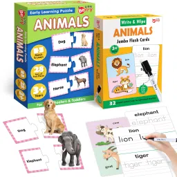 Animals Learning Puzzle (42 Pcs) & Flash Cards for Kids (32 Write & Wipe Cards)-21