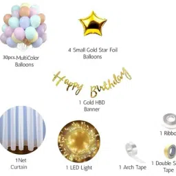 party midlinkerz Solid Multicolor Theme Net Curtain Birthday Decoration kit items Set with Led Light Balloon image 2
