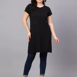 fleximaa Women Solid Round Neck Pure Cotton Black T-Shirt-picture-2