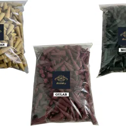 1kg Incense Cones For Pooja Multi Fragrance Dry Dhoop Cones With Stand Chandan 300Gm, Rose 300gm, Mogra 300gm-picture-0