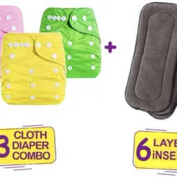 All New Solid Multicolour Nappy Cloth Diaper With Black Layer Insert For Infants Baby New Born To 2 Year (3 Diaper+3 Insert)-image-4