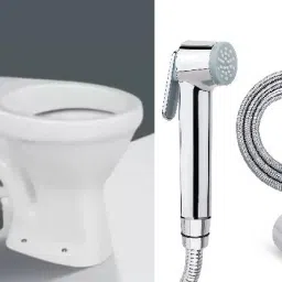 Western Toilet Premium Ceramic EWC Toilet Seat STrap Commode(without Seat Cover) with Kohler Type Health Faucet Floor mount Western Toilet/Commode/Water Closet Western Commode-picture-3
