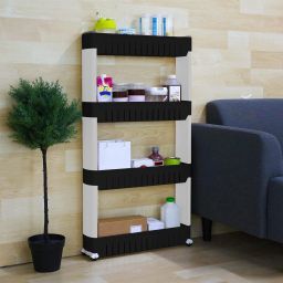 4 Tier Kitchen Storage Organizer Rack Holder with Wheels(4 Layer) (Black & White) Plastic Kitchen Trolley Plastic Kitchen Trolley-13