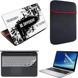 Finest 4 in 1 Combo Pack of Printed Vinyl Laptop Skin Decal Sticker, Reversible Sleeve, Key and Screen Protector Guard for 15.6 Inch Laptop - Be Different Combo Set-image-56