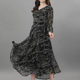 Women A-line Black, Grey Midi/Calf Length Dress-image-48