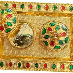 morel 11CM Meenakari Decorativ Rakhi Pooja Thali Set with Kumkum Chandan Haldi Holder Gold-picture-16