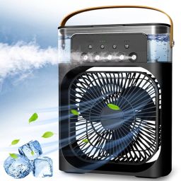 Lipzie Portable USB Mini AC & Desk Fan with 3 Speeds, Mist & LED Lights mini humidifier, 7 colors LED light, 3 timer settings,3 spray modes USB Air Cooler-image-9