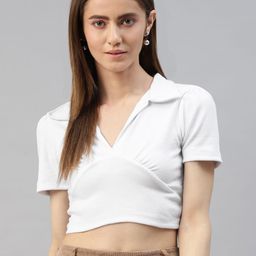 AAHWAN White Solid Empire Crop Top-image-37