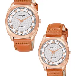 LOREM Unisex Brass Embellished Dial & Leather Straps Analogue Watch-55