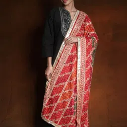 Exotic India Ethnic Motifs Embroidered Art Silk Dupatta with Phulkari-picture-27