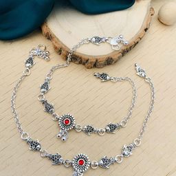 ABDESIGNS Silver-Plated Stones-Studded & Beads Anklet-image-40