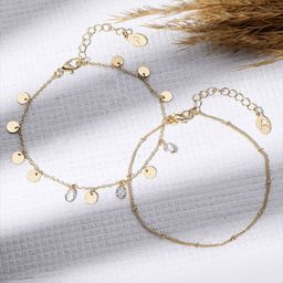 Accessorize Set of 2 Gold Plated Artificial Stones and Beads Anklet image 3