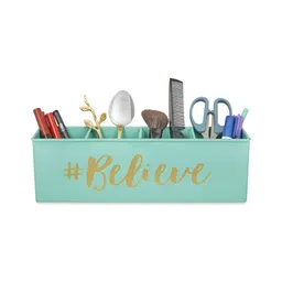 Living With Elan Blue Typography Printed 4 Compartments Reusable Desk Organizer-30