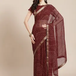 Satrani Women Maroon & Yellow Bandhani  Saree-picture-20