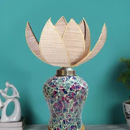 Devansh Beige Textured Glass Traditional Abstract Shaped Table Lamp-19