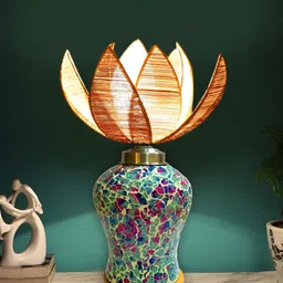 Devansh Beige Textured Glass Traditional Abstract Shaped Table Lamp image 4