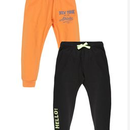 PLUM TREE Boys Pack Of 2 Black & Orange Printed Pure Cotton Joggers-image-24