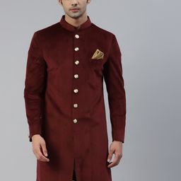 Luxrio Men Maroon Velvet Finish Slim Fit Sherwani-picture-55