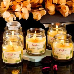 eCraftIndia Set of 5 Yellow Lemon Grass Scented Glass Candles-44