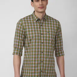 Peter England Casuals Men Green Slim Fit Tartan Checked Casual Shirt-image-43