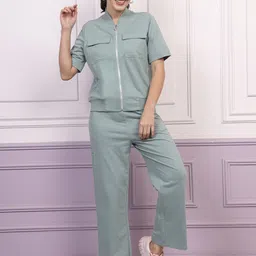 Athena Green Mandarin Collar Sweatshirt With Trousers-image-56