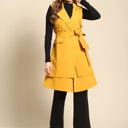 WoowZerz Women Yellow Layered Sleeveless Over Coat-picture-21