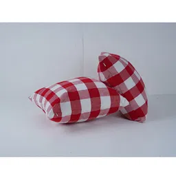 SKANDA FAB Red & White 2 Pcs Checked Square Cushion Covers-4