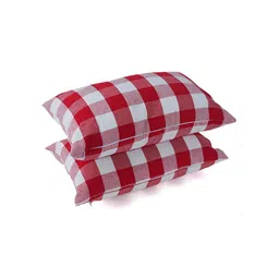 SKANDA FAB Red & White 2 Pcs Checked Rectangle Cushion Covers-17