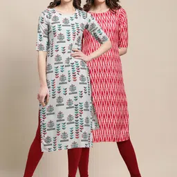 KALINI Women Red & Grey Set Of 2 Printed Crepe Kurta-image-59