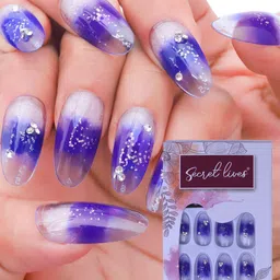 Secret Lives 24 Pcs Transparent Studded False Nails - Blueish Purple-55