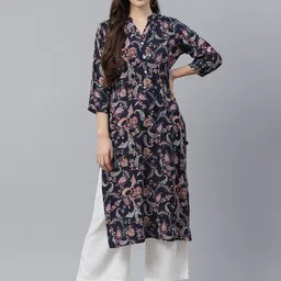Divena Women Navy Blue Ethnic Motifs Print Kurta-picture-17