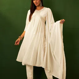 Sangria Embroidered Empire Kurta With Trousers & Dupatta image 4